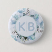 Dusty Blue Botanical Monogram Button (Vorderseite)