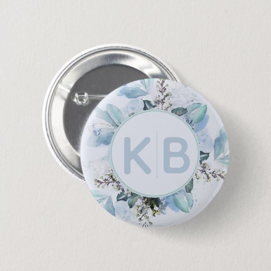 Dusty Blue Botanical Monogram Button (Vorne & Hinten)