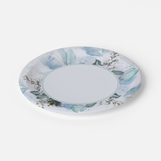 Dusty Blue Botanical Pappteller (Schrägansicht)