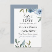 Dusty Blue Botanical Save the Date Ankündigung (Vorne/Hinten)