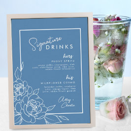 Dusty Blue Botanical Signature Drink Wedding Sign Poster
