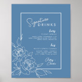 Dusty Blue Botanical Signature Drink Wedding Sign Poster (Vorne)