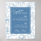 Dusty Blue Botanical Signature Drink Wedding Sign Poster (Vorne)