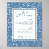 Dusty Blue Botanical Signature Drink Wedding Sign Poster (Vorne)