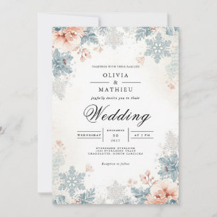 Dusty Blue Botanical Snowflake Wedding Einladung