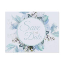 Dusty Blue Botanical Watercolor Save the Date
