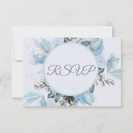 Dusty Blue Botanical Watercolor Wedding RSVP (Vorderseite)