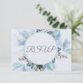 Dusty Blue Botanical Watercolor Wedding RSVP (Stehend Vorderseite)