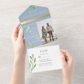 Dusty Blue Botanical Wedding All In One Einladung (Abreißen)