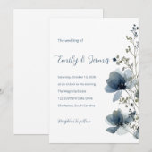 Dusty Blue Botanical Wedding Einladung (Vorne/Hinten)