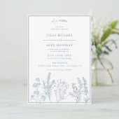 Dusty Blue Botanical Wedding Einladung (Stehend Vorderseite)