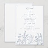 Dusty Blue Botanical Wedding Einladung (Vorne/Hinten)