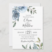 Dusty Blue Botanical Wedding Einladung (Vorderseite)
