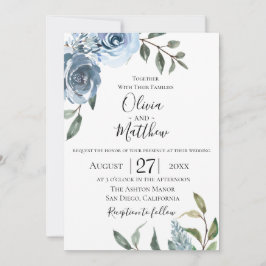 Dusty Blue Botanical Wedding Einladung