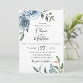 Dusty Blue Botanical Wedding Einladung (Stehend Vorderseite)