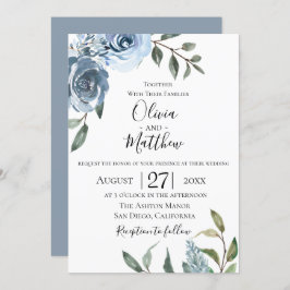 Dusty Blue Botanical Wedding Einladung
