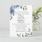 Dusty Blue Botanical Wedding Einladung (Stehend Vorderseite)