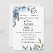 Dusty Blue Botanical Wedding Einladung (Vorderseite)