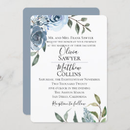 Dusty Blue Botanical Wedding Einladung