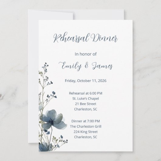 Dusty Blue Botanical Wedding Einladung (Vorderseite)
