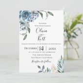 Dusty Blue Botanical Wedding Einladung (Stehend Vorderseite)
