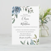 Dusty Blue Botanical Wedding Einladung (Stehend Vorderseite)