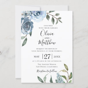 Dusty Blue Botanical Wedding Einladung