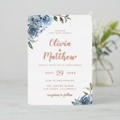 Dusty Blue Botanical Wedding Foil Einladung (Stehend vorne)