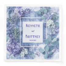 Dusty Blue Botanical Wedding Napkins mit Grün