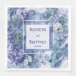 Dusty Blue Botanical Wedding Napkins mit Grün Serviette