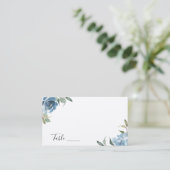 Dusty Blue Botanical Wedding Platzkarte (Stehend Vorderseite)