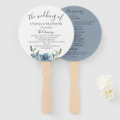 Dusty Blue Botanical Wedding Program Fächer (Vorne und Hinten)