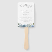 Dusty Blue Botanical Wedding Program Hand Fan Fächer (Vorderseite)