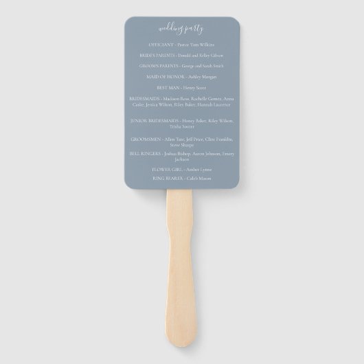 Dusty Blue Botanical Wedding Program Hand Fan Fächer (Rückseite)