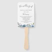 Dusty Blue Botanical Wedding Program Hand Fan Fächer (Vorderseite)