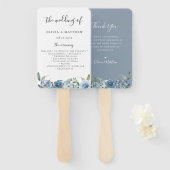 Dusty Blue Botanical Wedding Program Hand Fan Fächer (Vorne und Hinten)