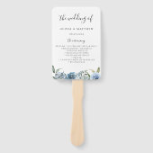 Dusty Blue Botanical Wedding Program Hand Fan Fächer (Vorderseite)
