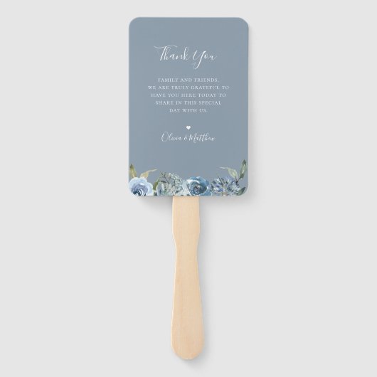 Dusty Blue Botanical Wedding Program Hand Fan Fächer (Rückseite)