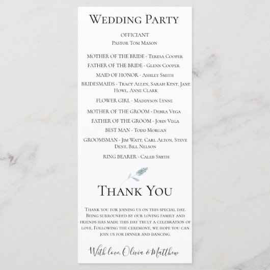 Dusty Blue Botanical Wedding Program Programm (Rückseite)