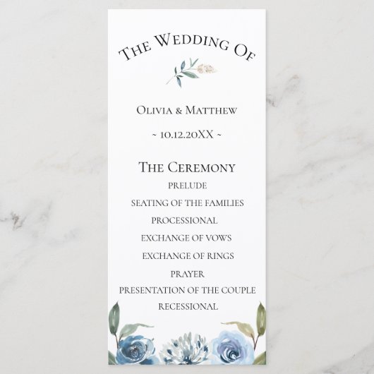 Dusty Blue Botanical Wedding Program Programm (Vorderseite)
