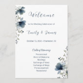 Dusty Blue Botanical Wedding Programm (Vorderseite)