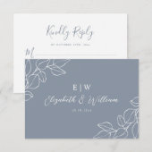 Dusty Blue Botanical Wedding RSVP CARD Karte (Vorne/Hinten)