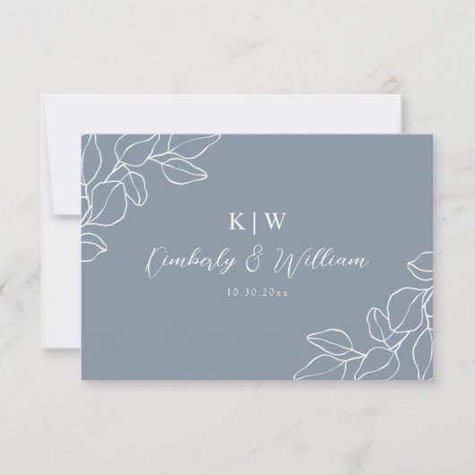 Dusty Blue Botanical Wedding RSVP CARD Karte (Vorderseite)