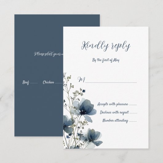 Dusty Blue Botanical Wedding RSVP Karte (Vorne/Hinten)