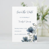 Dusty Blue Botanical Wedding Save The Date (Stehend Vorderseite)