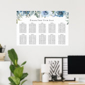 Dusty Blue Botanical Wedding Seating Chart Poster (Heimbüro)