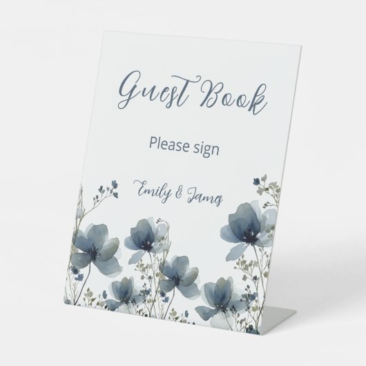 Dusty Blue Botanical Wedding Sockelschild (Vorderseite)