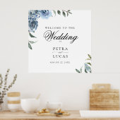 Dusty Blue Botanical Wedding Willkommen Poster (Küche)
