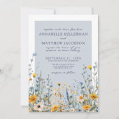 Dusty Blue Botanical Wildblume Floral Wedding Einladung (Vorderseite)