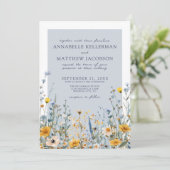 Dusty Blue Botanical Wildblume Floral Wedding Einladung (Stehend Vorderseite)